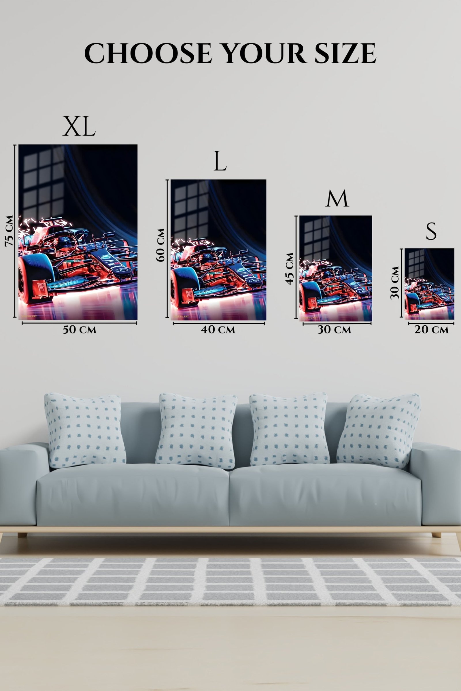 Neon Formula Race Car metal wall art print, view 6