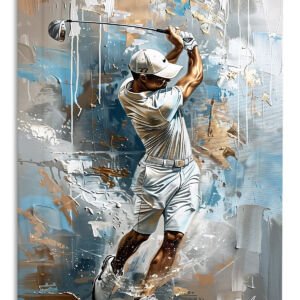 Golfer in Mid-Swing Abstract Portrait metal wall art print