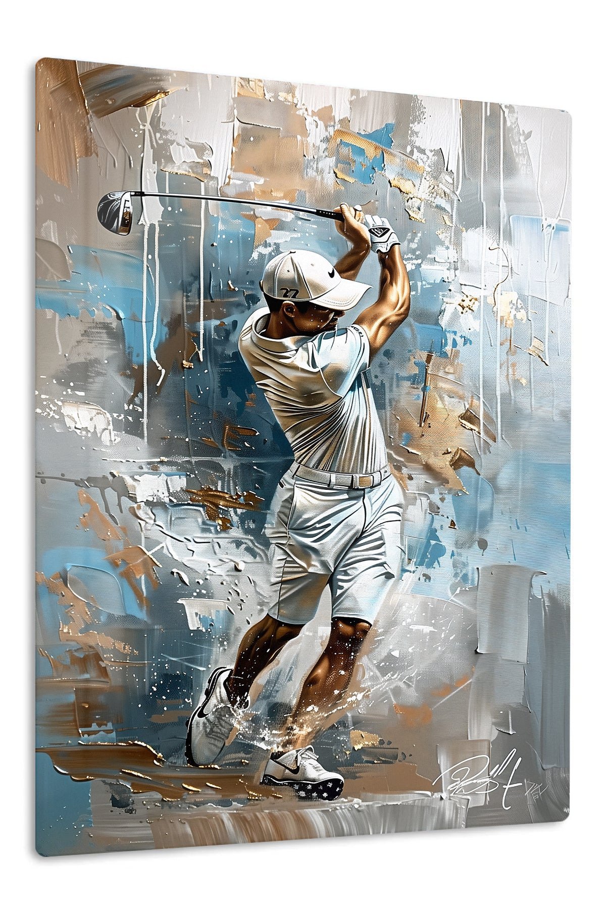 Golfer in Mid-Swing Abstract Portrait metal wall art print