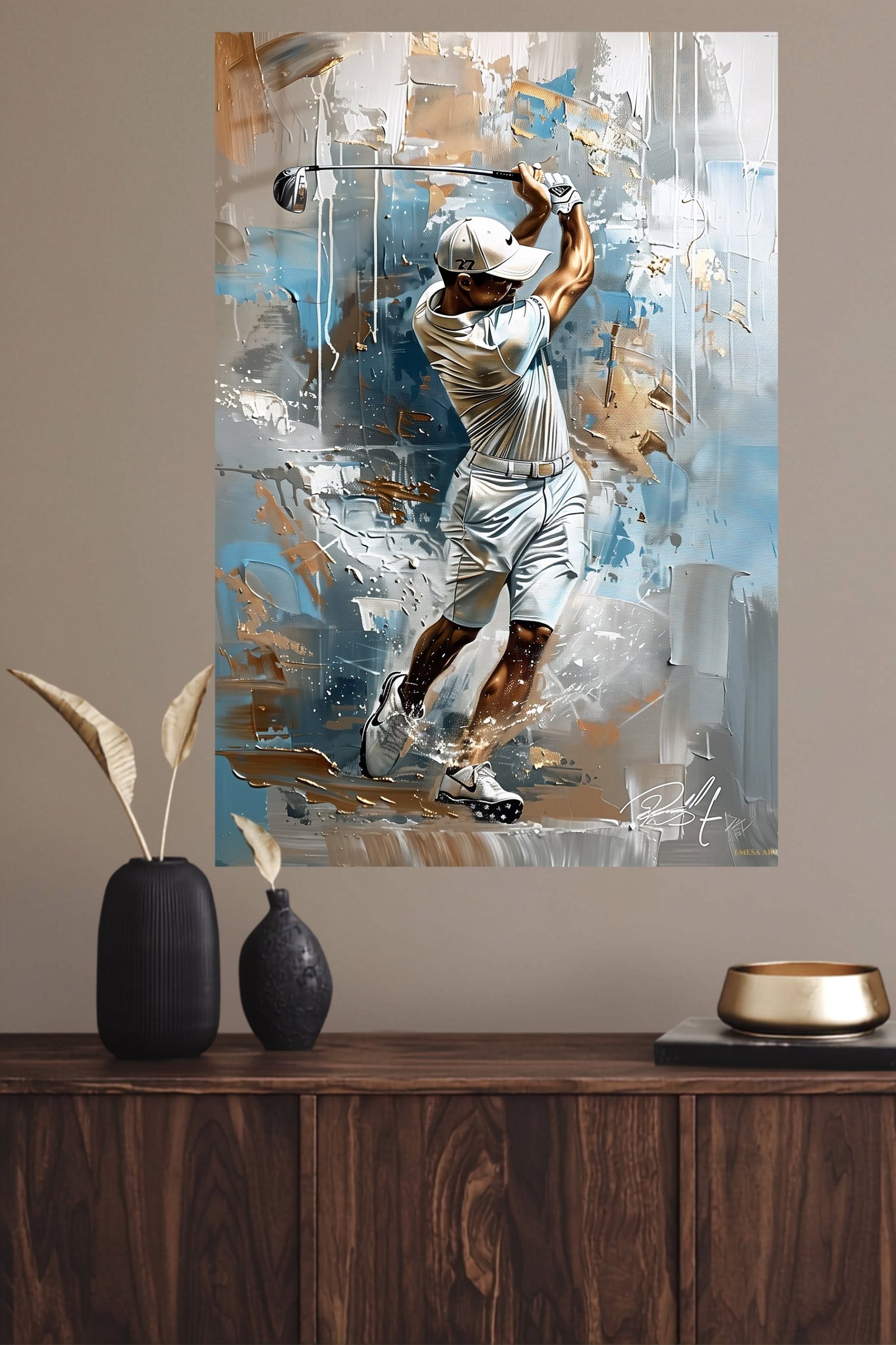 Golfer in Mid-Swing Abstract Portrait metal wall art print, view 4