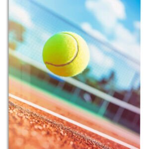 Tennis Ball Above Clay Court metal wall art print