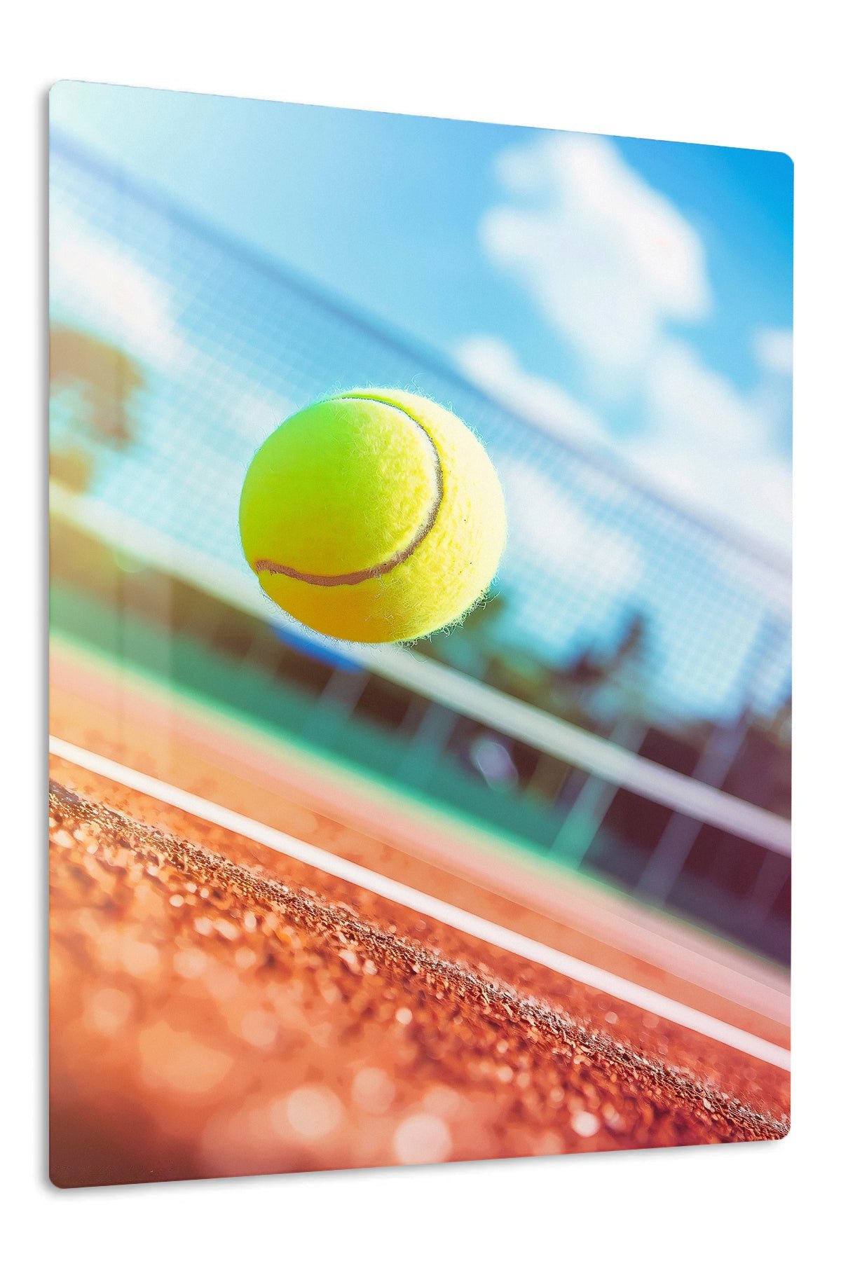 Tennis Ball Above Clay Court metal wall art print