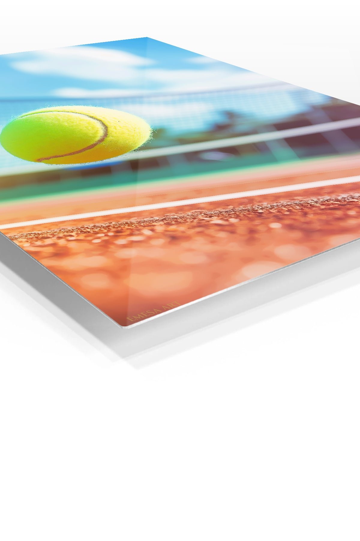 Tennis Ball Above Clay Court metal wall art print, view 2
