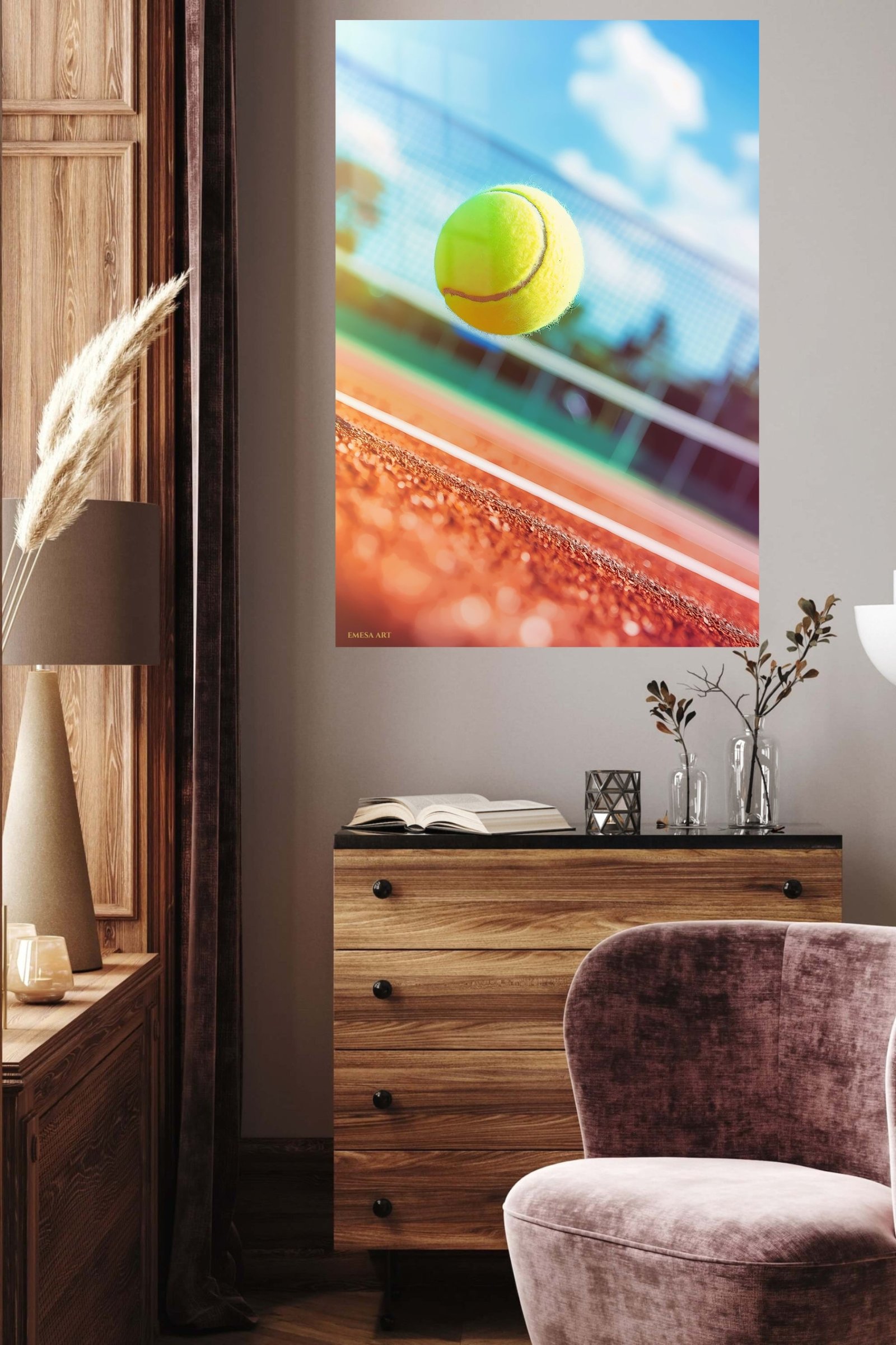 Tennis Ball Above Clay Court metal wall art print, view 5
