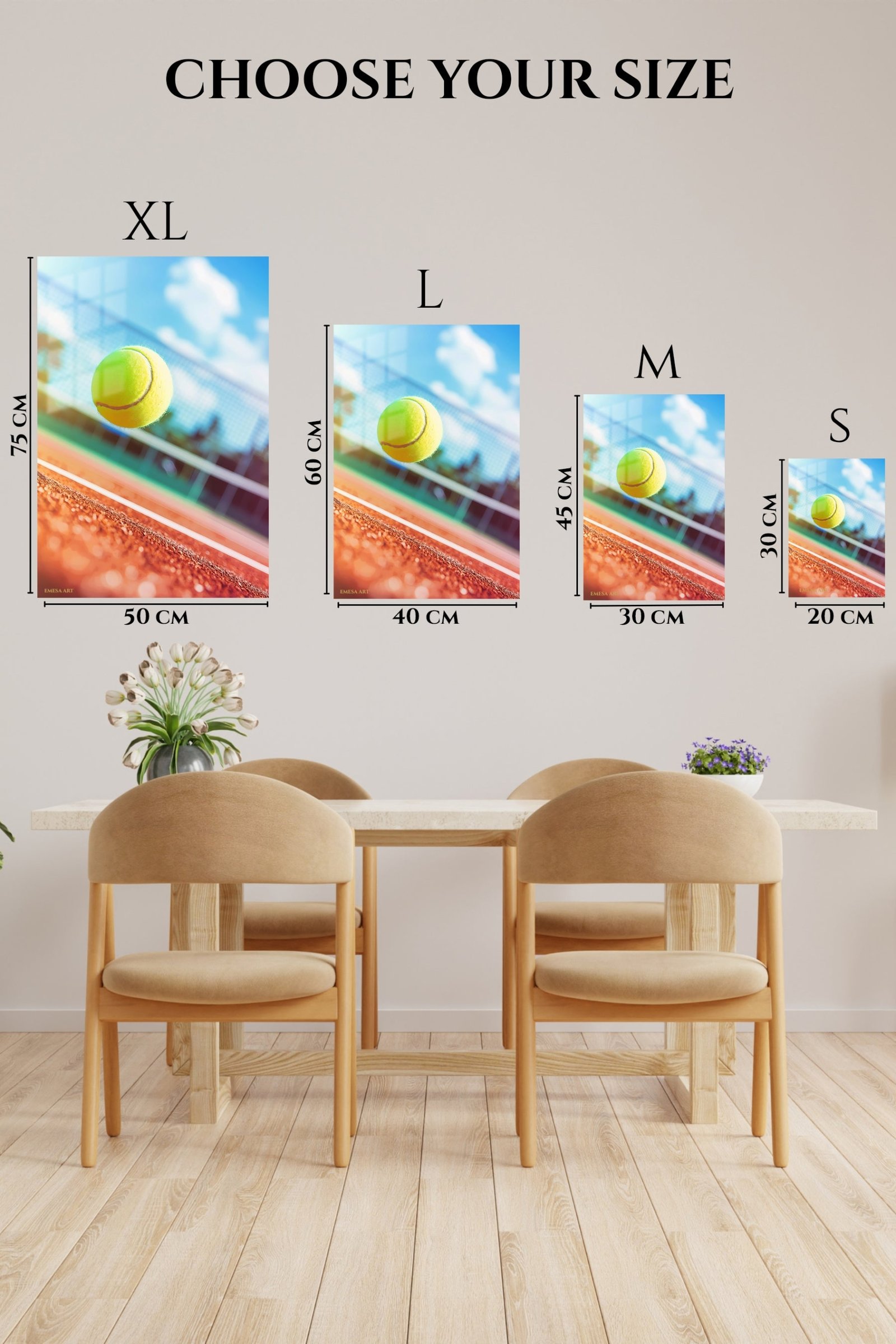 Tennis Ball Above Clay Court metal wall art print, view 6
