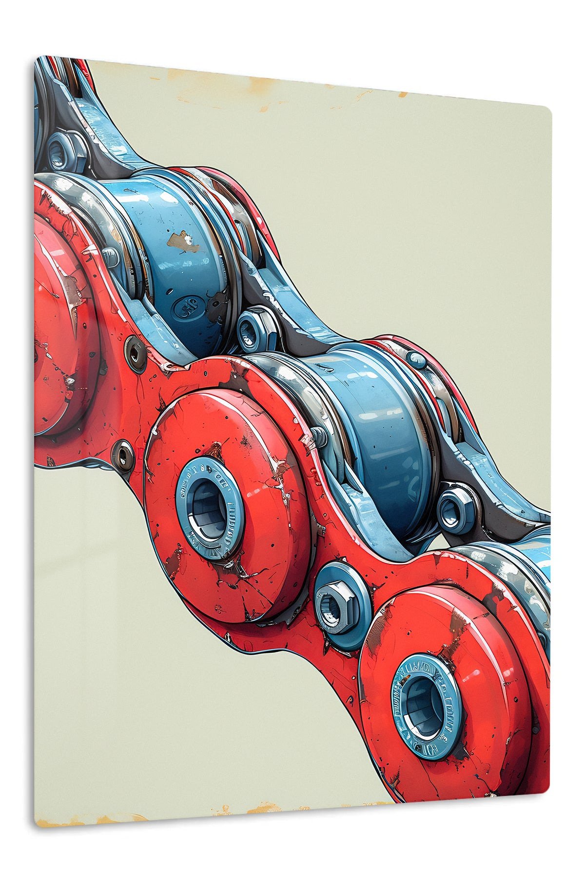 Red and Blue Robotic Mechanism metal wall art print