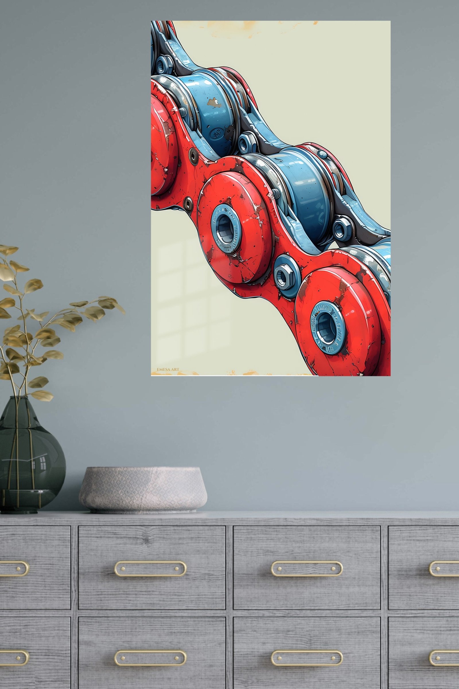 Red and Blue Robotic Mechanism metal wall art print, view 4
