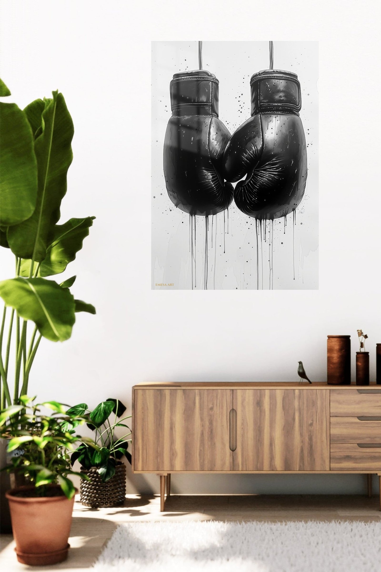 Black Boxing Gloves Ink Art metal wall art print, view 5