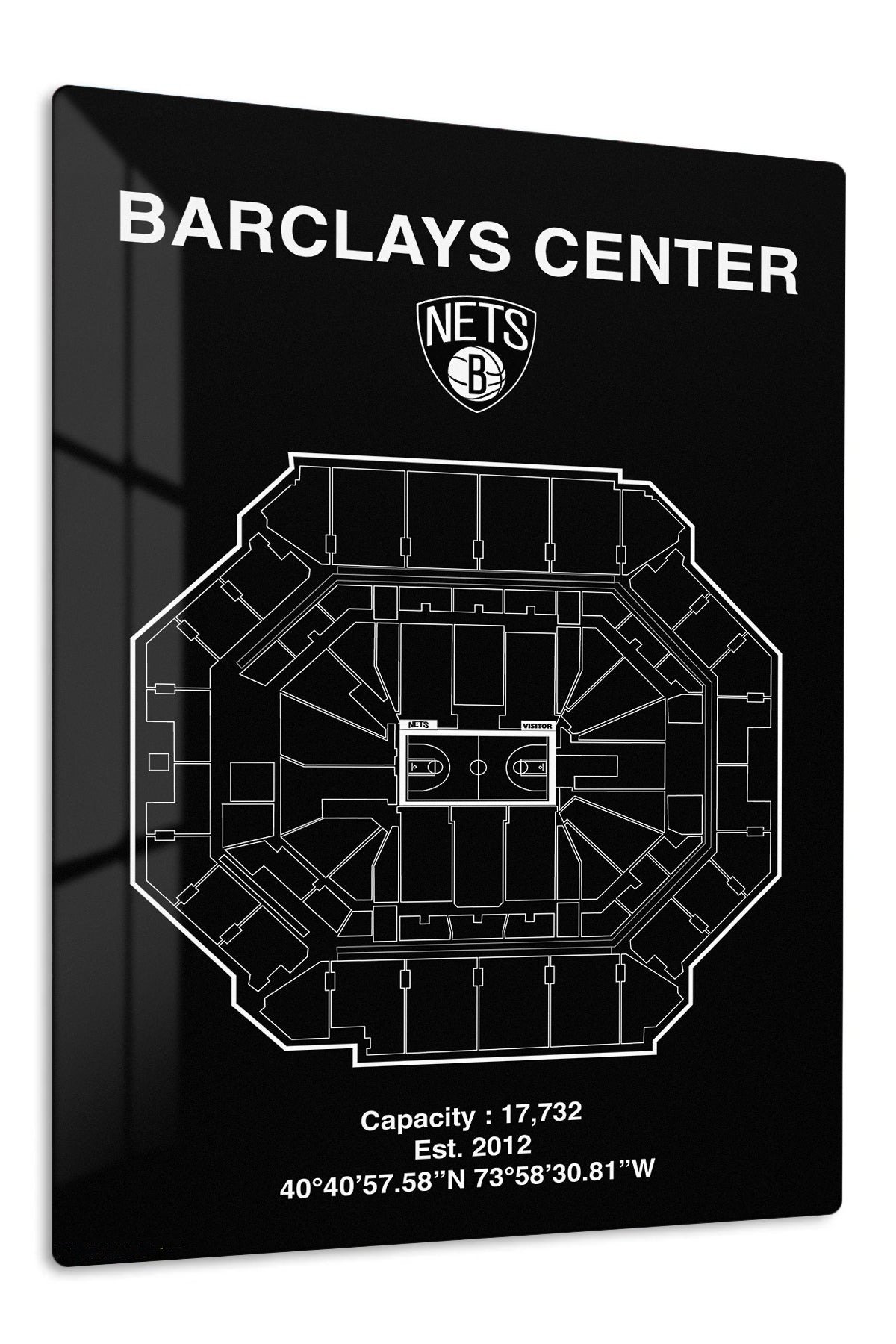 Barclays Center Basketball Arena Blueprint metal wall art print
