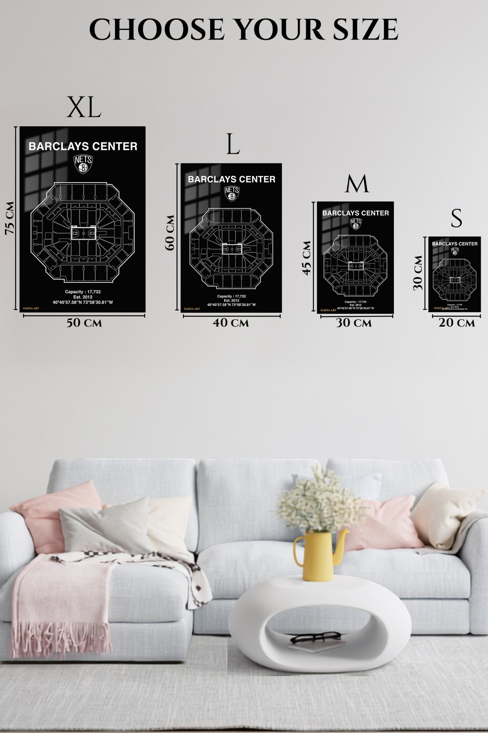 Barclays Center Basketball Arena Blueprint metal wall art print, view 6