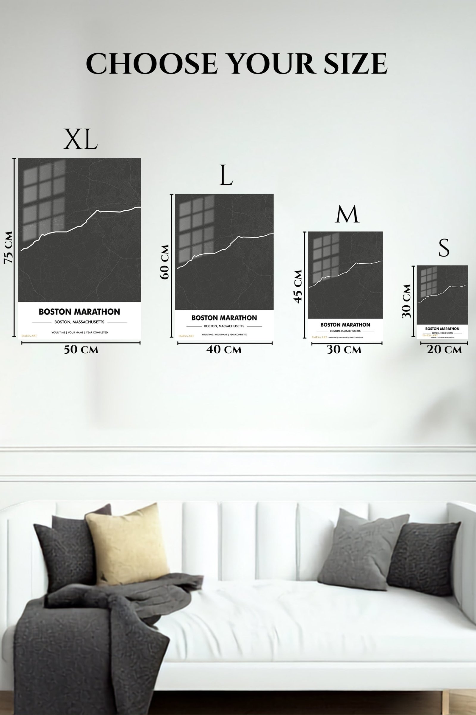 Boston Marathon Route Map metal wall art print, view 6