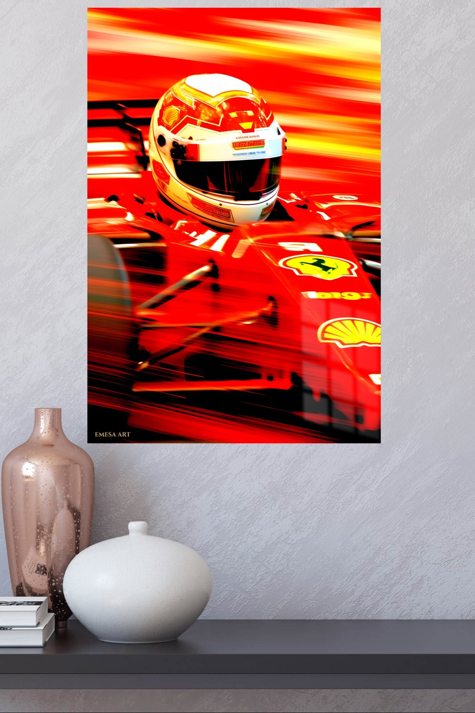 Red Racing Helmet in Motion metal wall art print, view 4