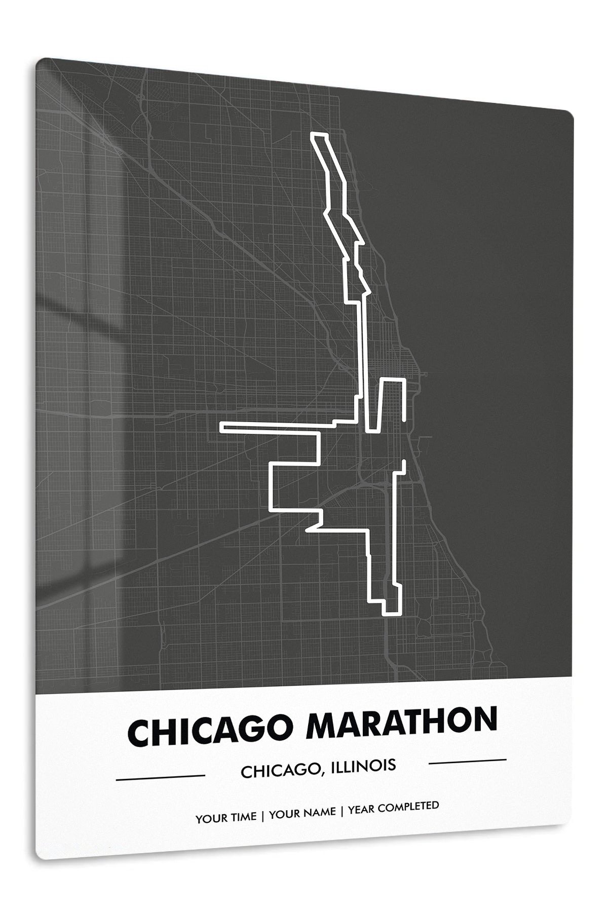 Chicago Marathon Route Map metal wall art print