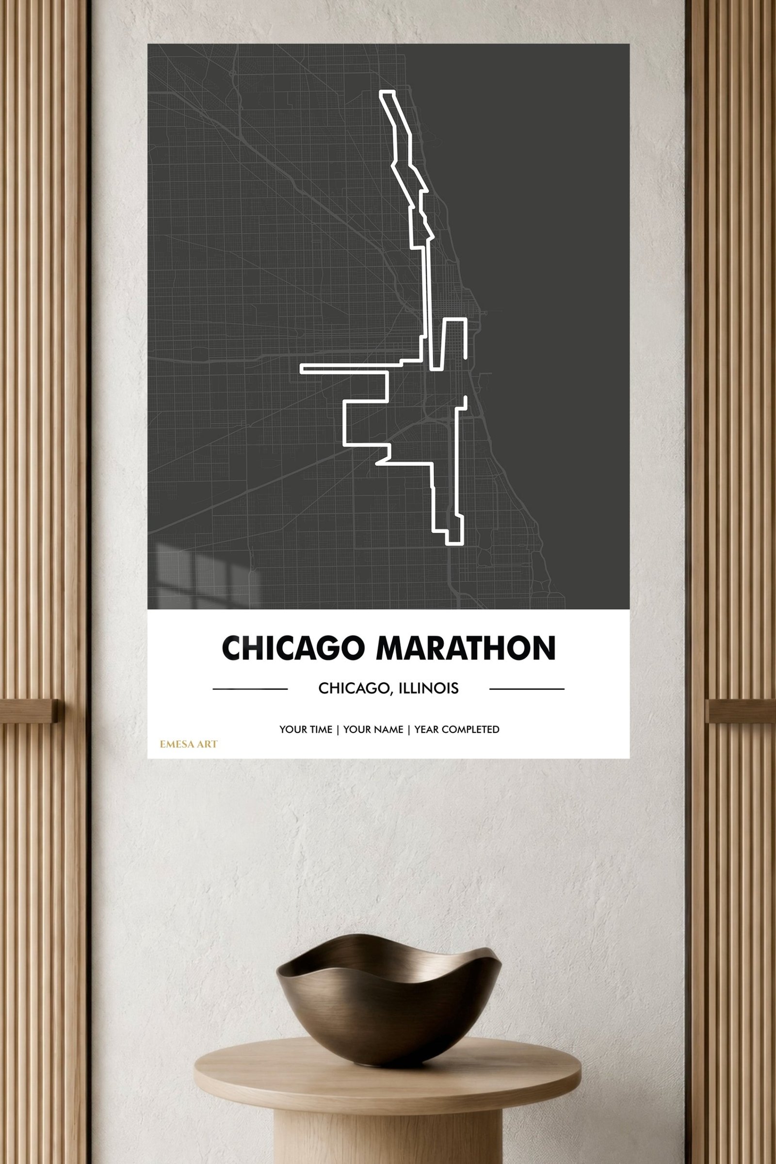 Chicago Marathon Route Map metal wall art print, view 4