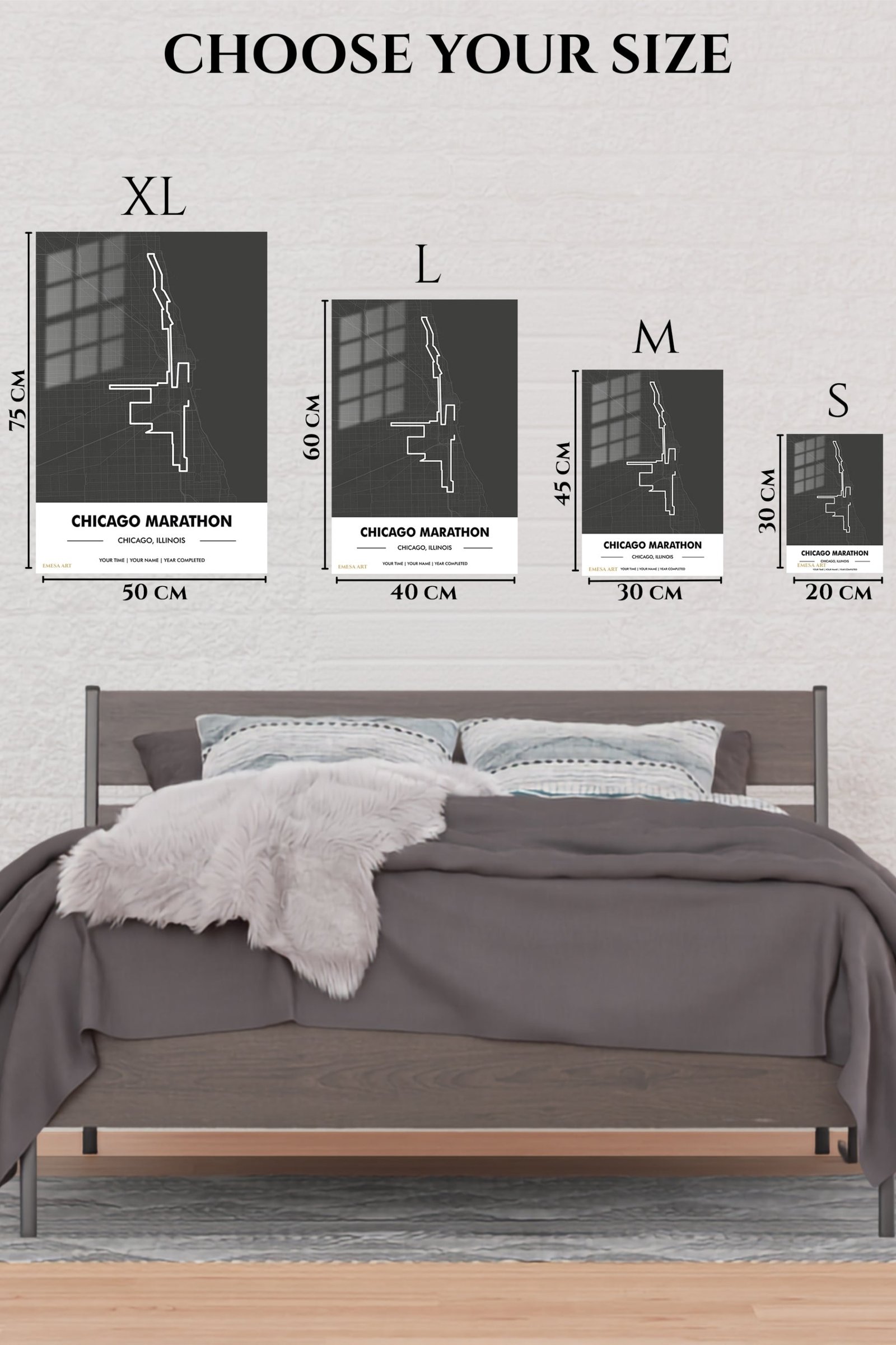 Chicago Marathon Route Map metal wall art print, view 6