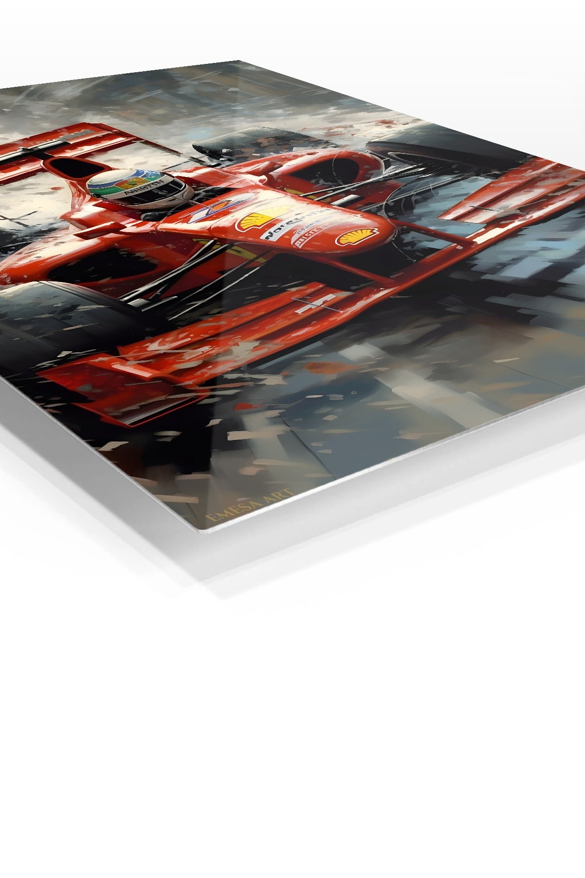 Red Open-Wheel Racer in Snowstorm metal wall art print, view 2