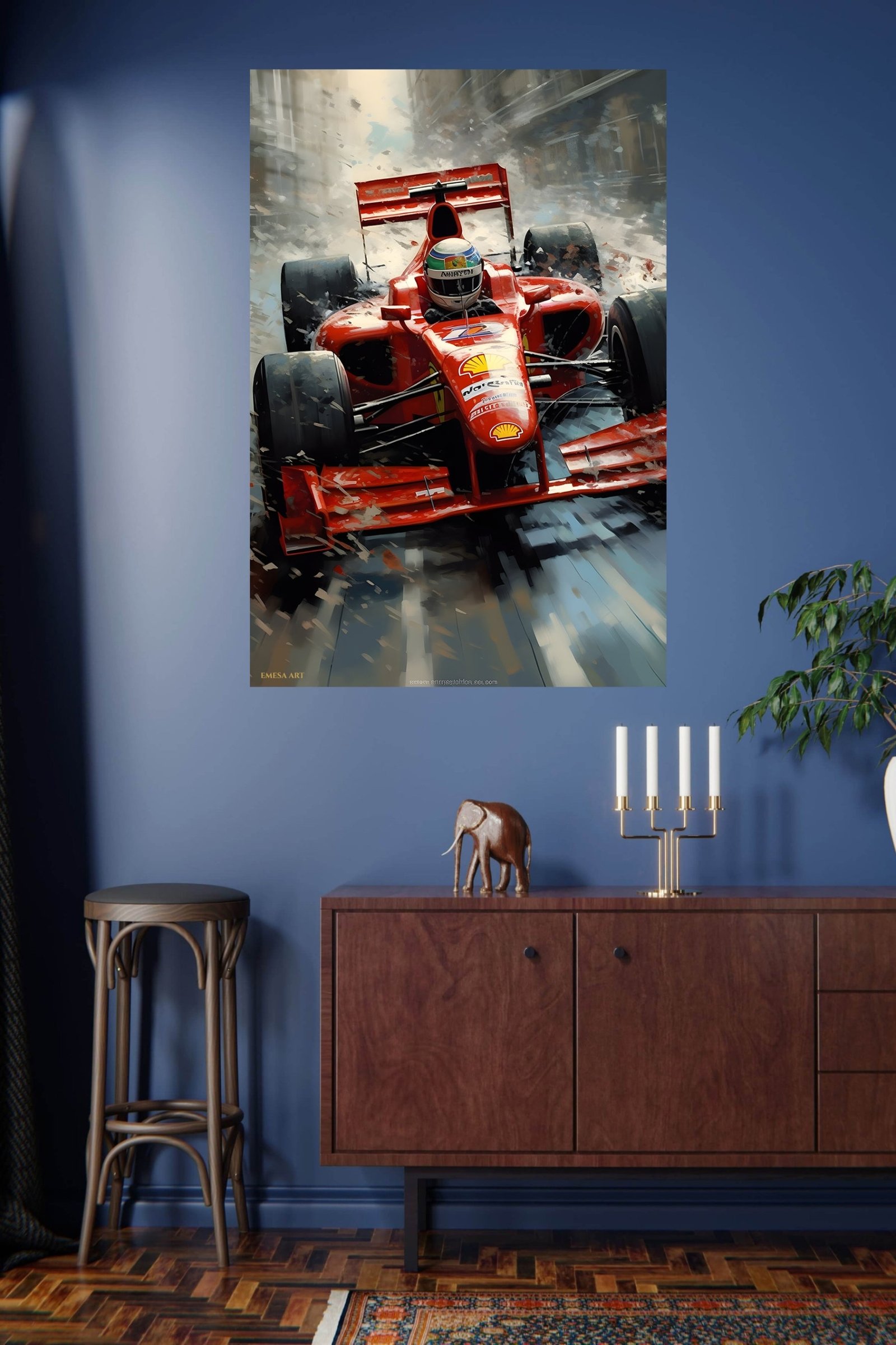 Red Open-Wheel Racer in Snowstorm metal wall art print, view 4