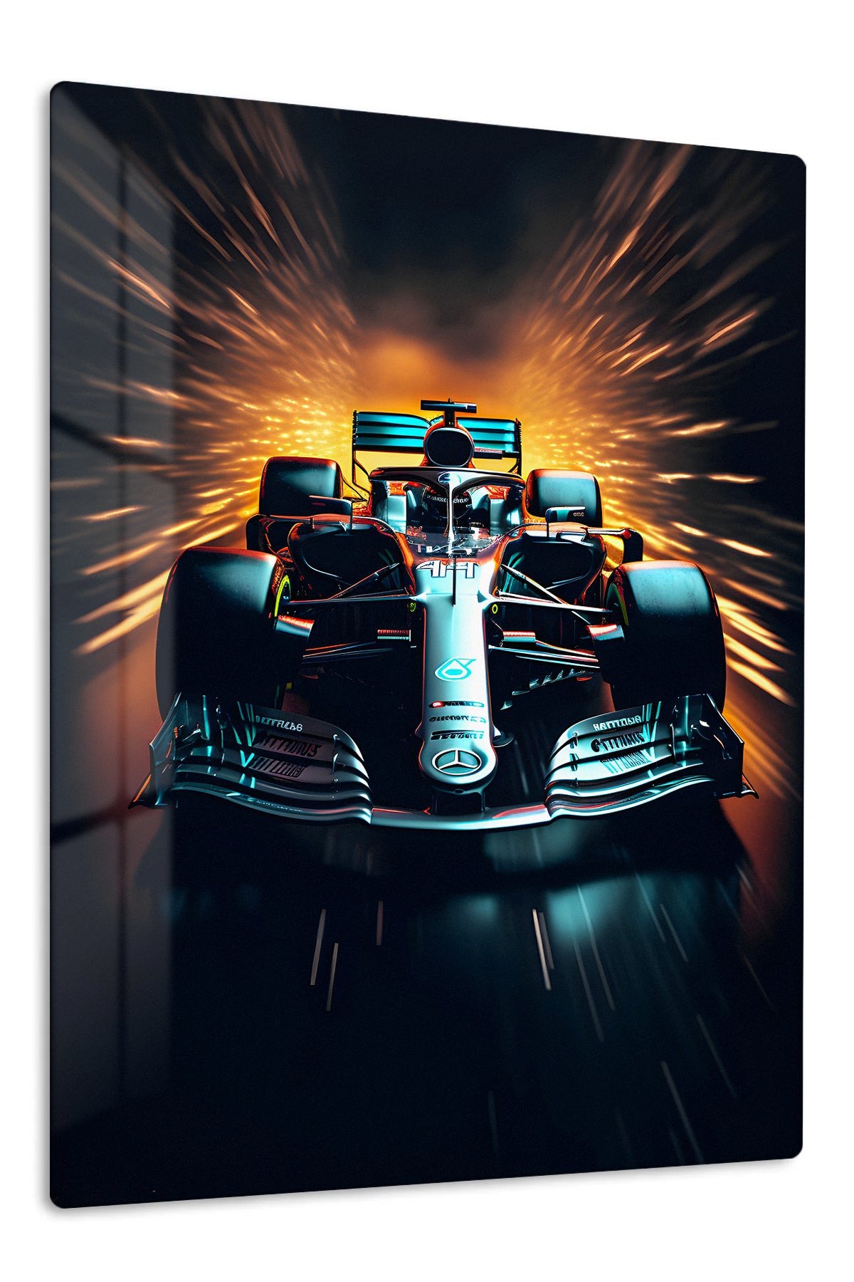 Neon Open-Wheel Racer metal wall art print