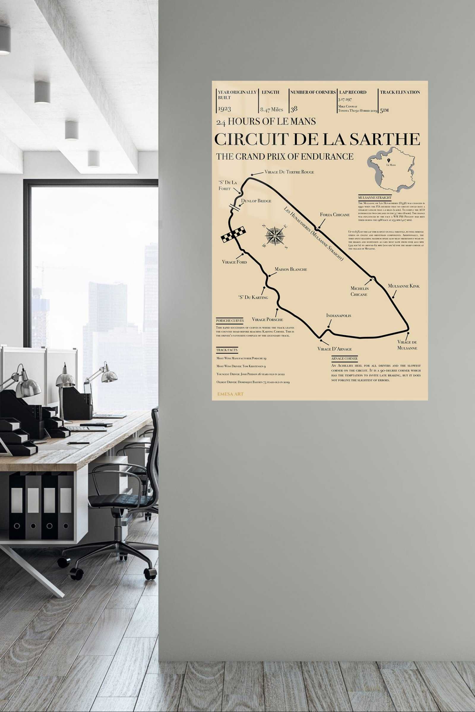 Circuit de la Sarthe Endurance Track Map metal wall art print, view 5