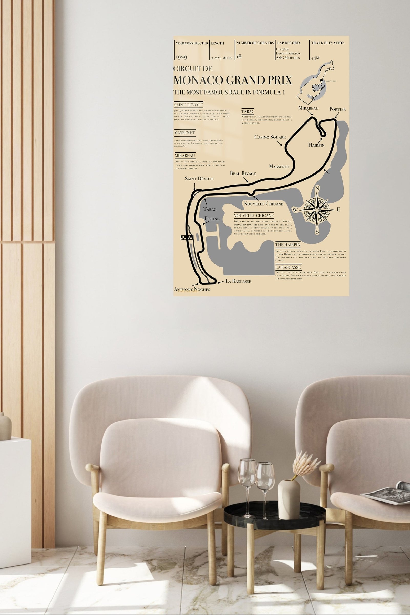 Monaco Grand Prix Circuit Map metal wall art print, view 5