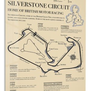 Silverstone Circuit Racing Map metal wall art print