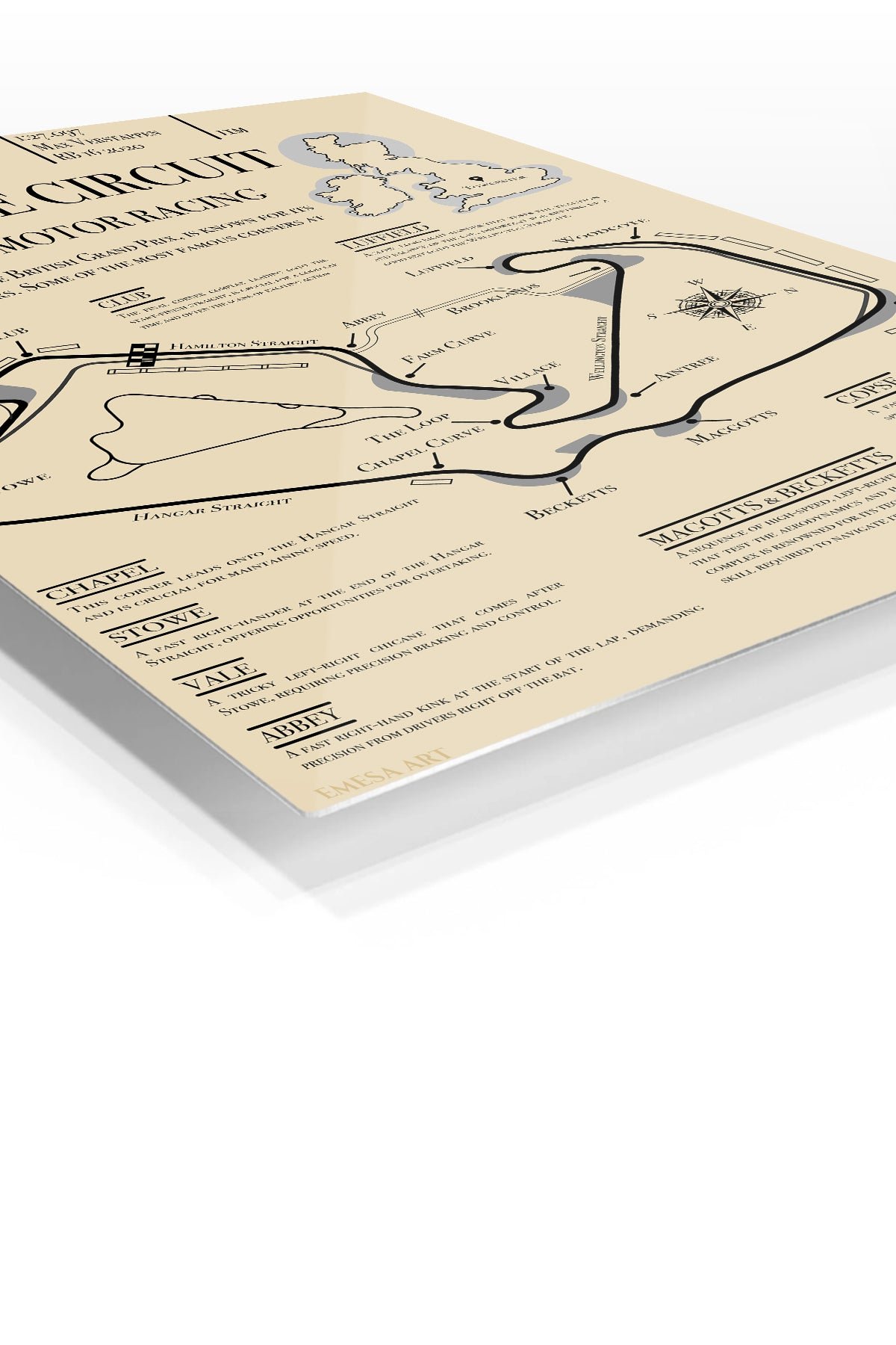 Silverstone Circuit Racing Map metal wall art print, view 2