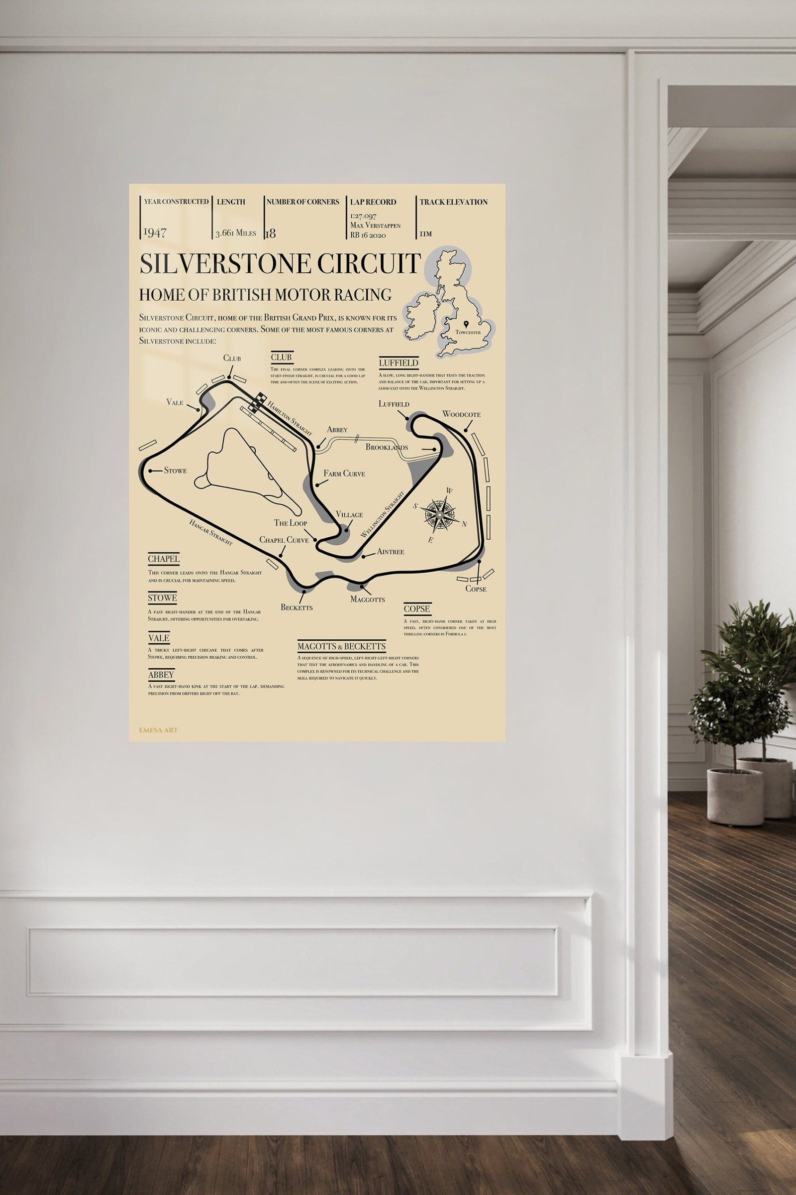 Silverstone Circuit Racing Map metal wall art print, view 5