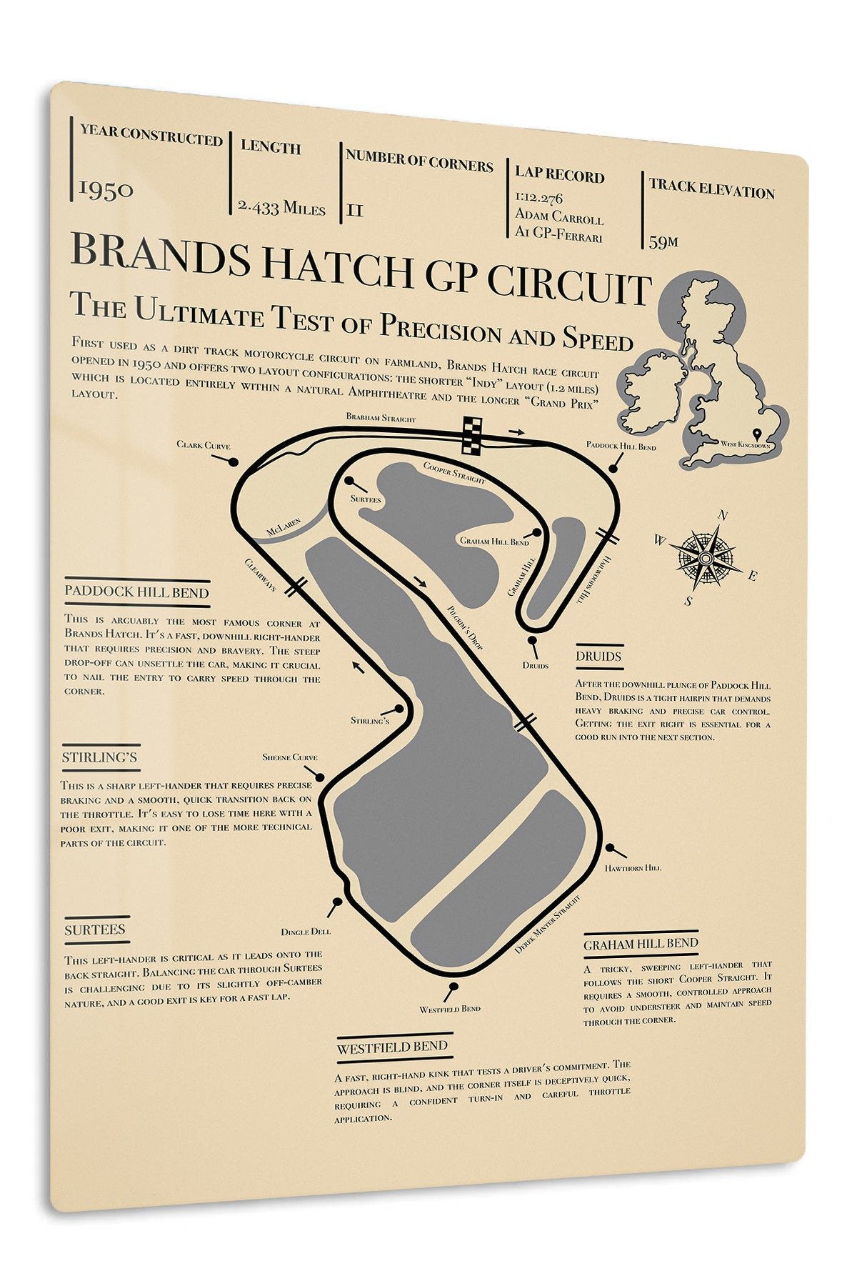 Brands Hatch Grand Prix Circuit Guide metal wall art print