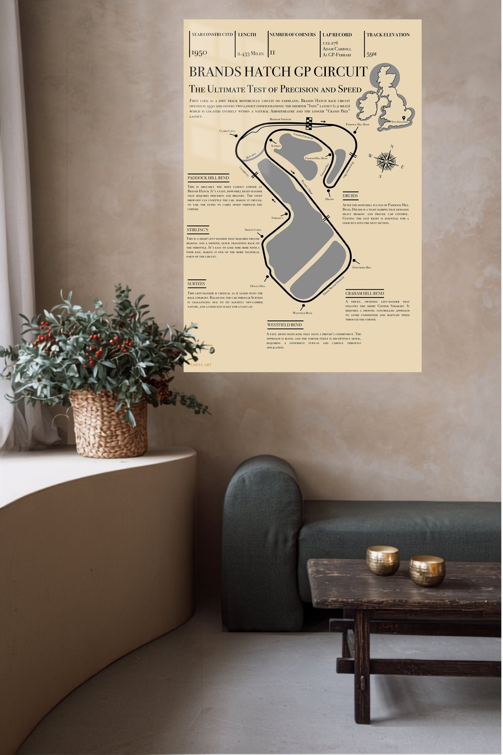 Brands Hatch Grand Prix Circuit Guide metal wall art print, view 5