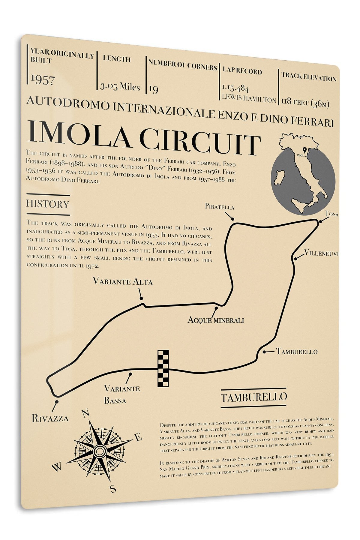 Imola Circuit Track Map Poster metal wall art print