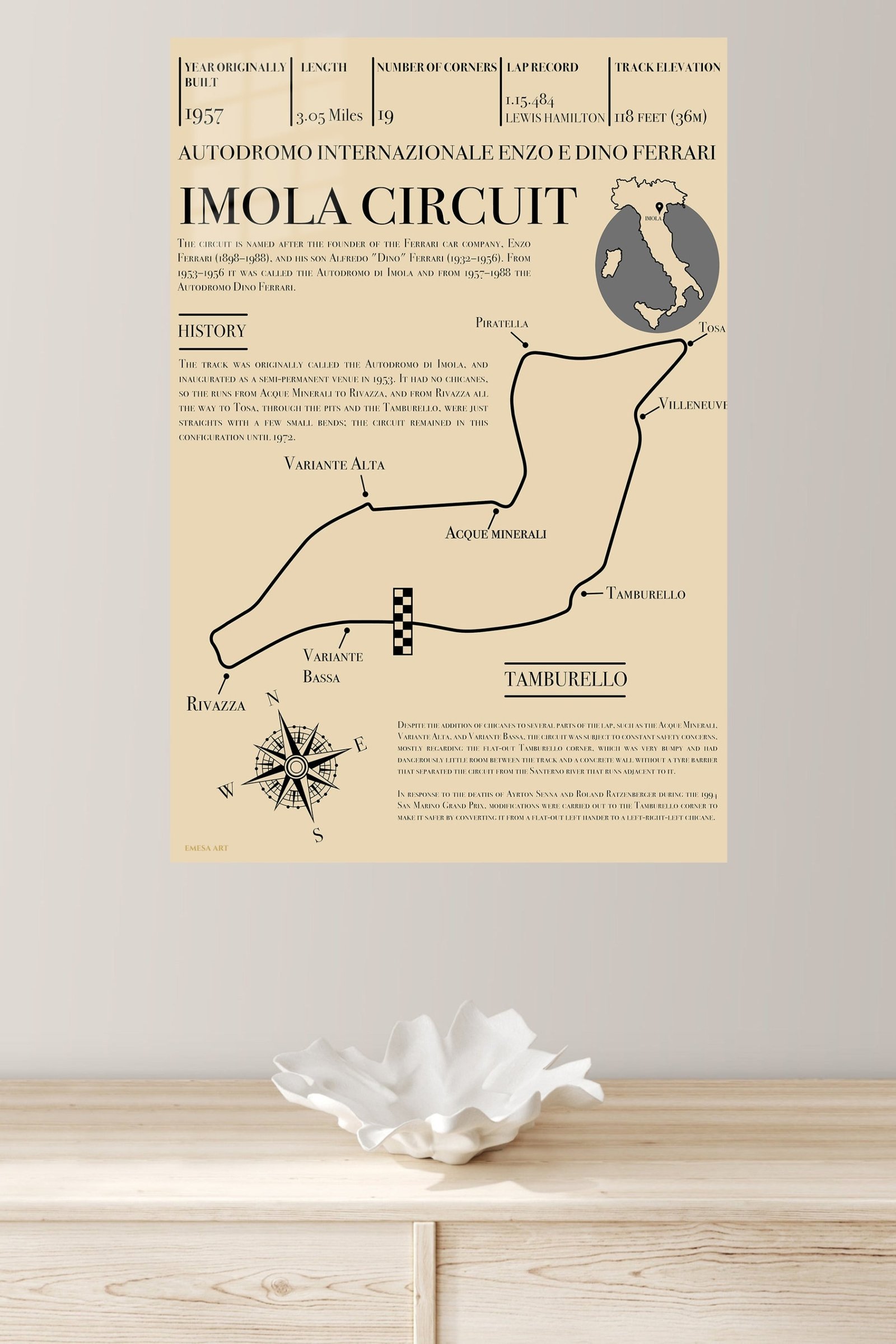 Imola Circuit Track Map Poster metal wall art print, view 4