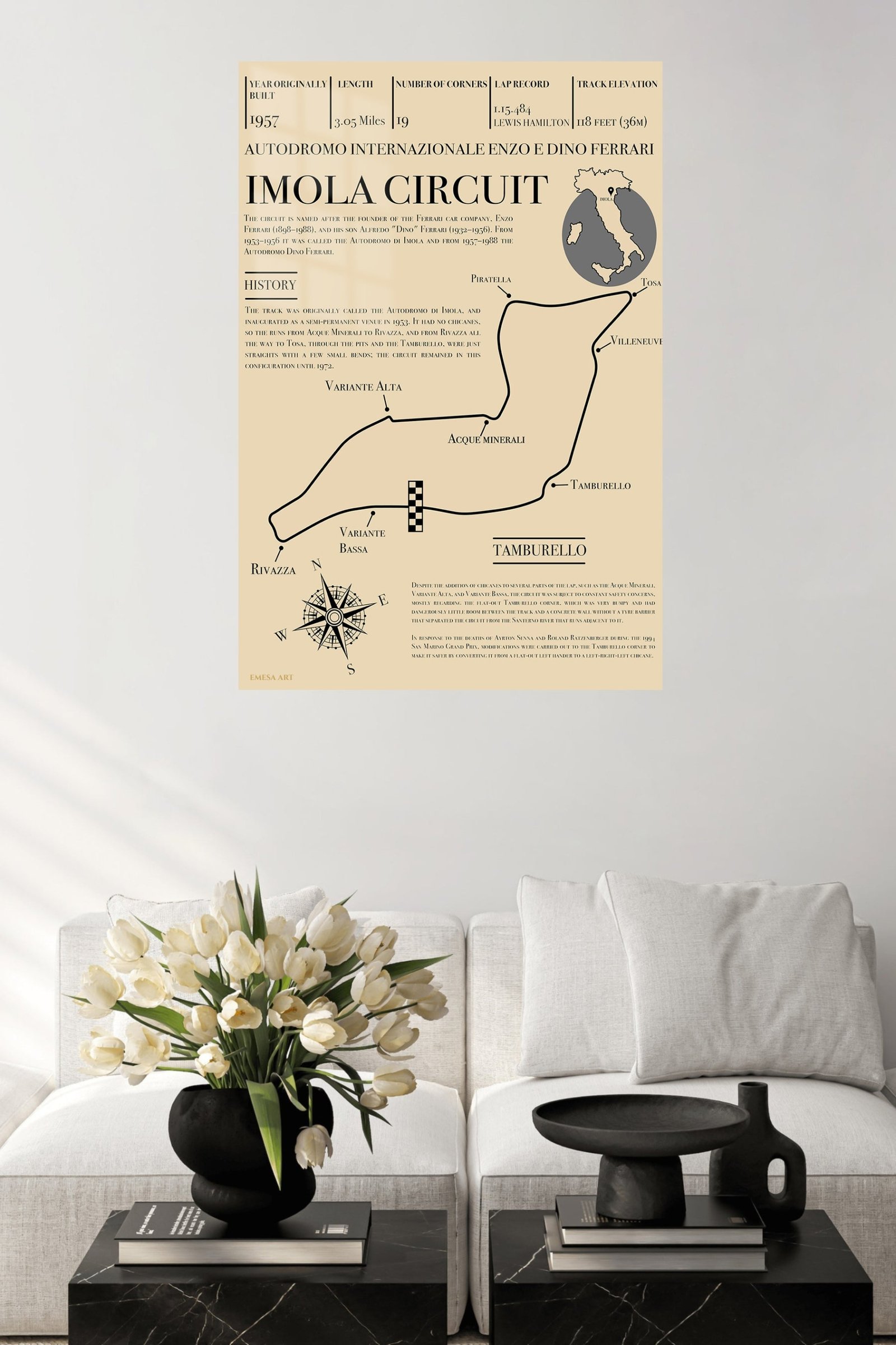 Imola Circuit Track Map Poster metal wall art print, view 5