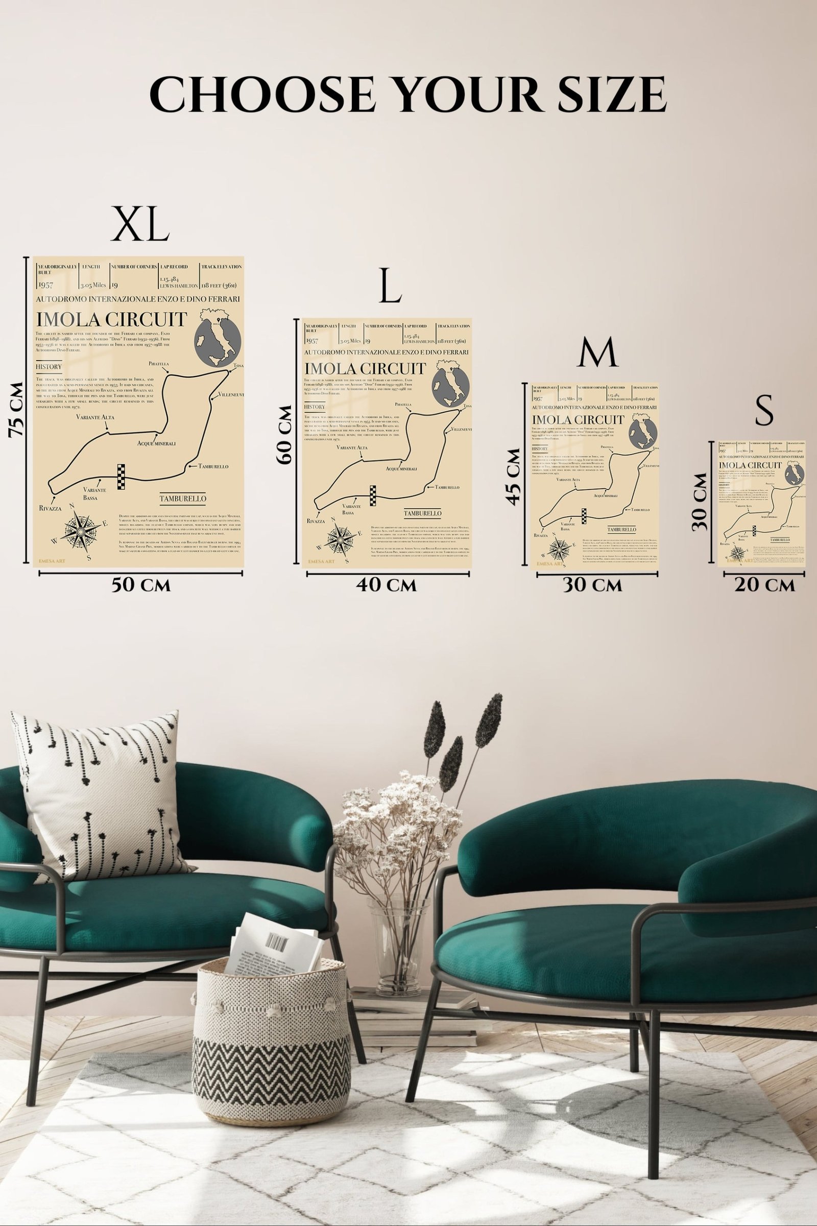 Imola Circuit Track Map Poster metal wall art print, view 6