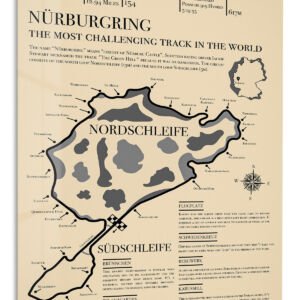 Nürburgring Nordschleife Circuit Map metal wall art print