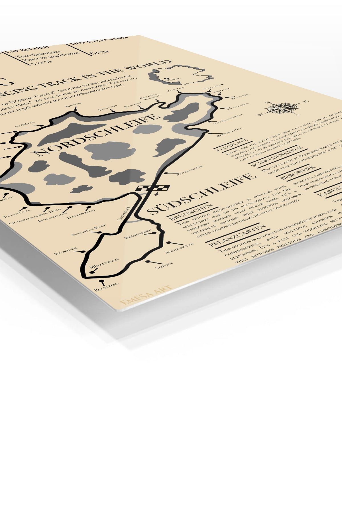Nürburgring Nordschleife Circuit Map metal wall art print, view 2