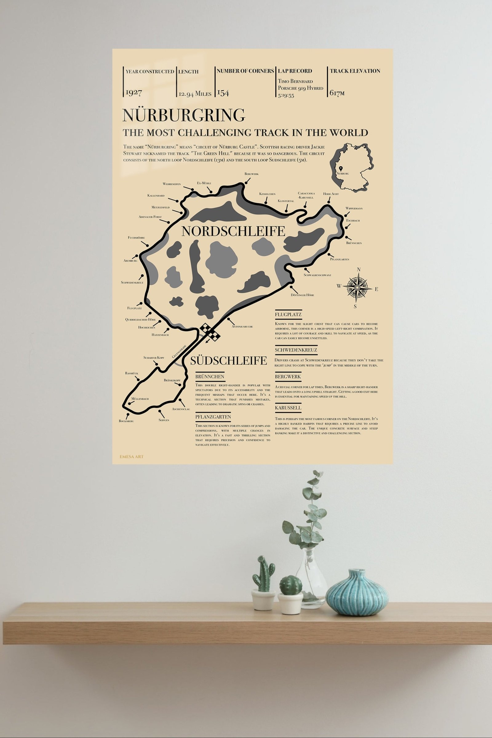 Nürburgring Nordschleife Circuit Map metal wall art print, view 4