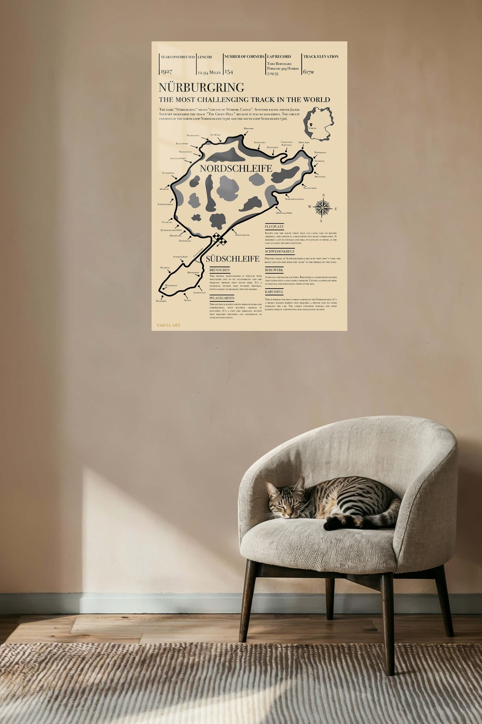 Nürburgring Nordschleife Circuit Map metal wall art print, view 5