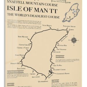 Isle of Man TT Mountain Course Map metal wall art print