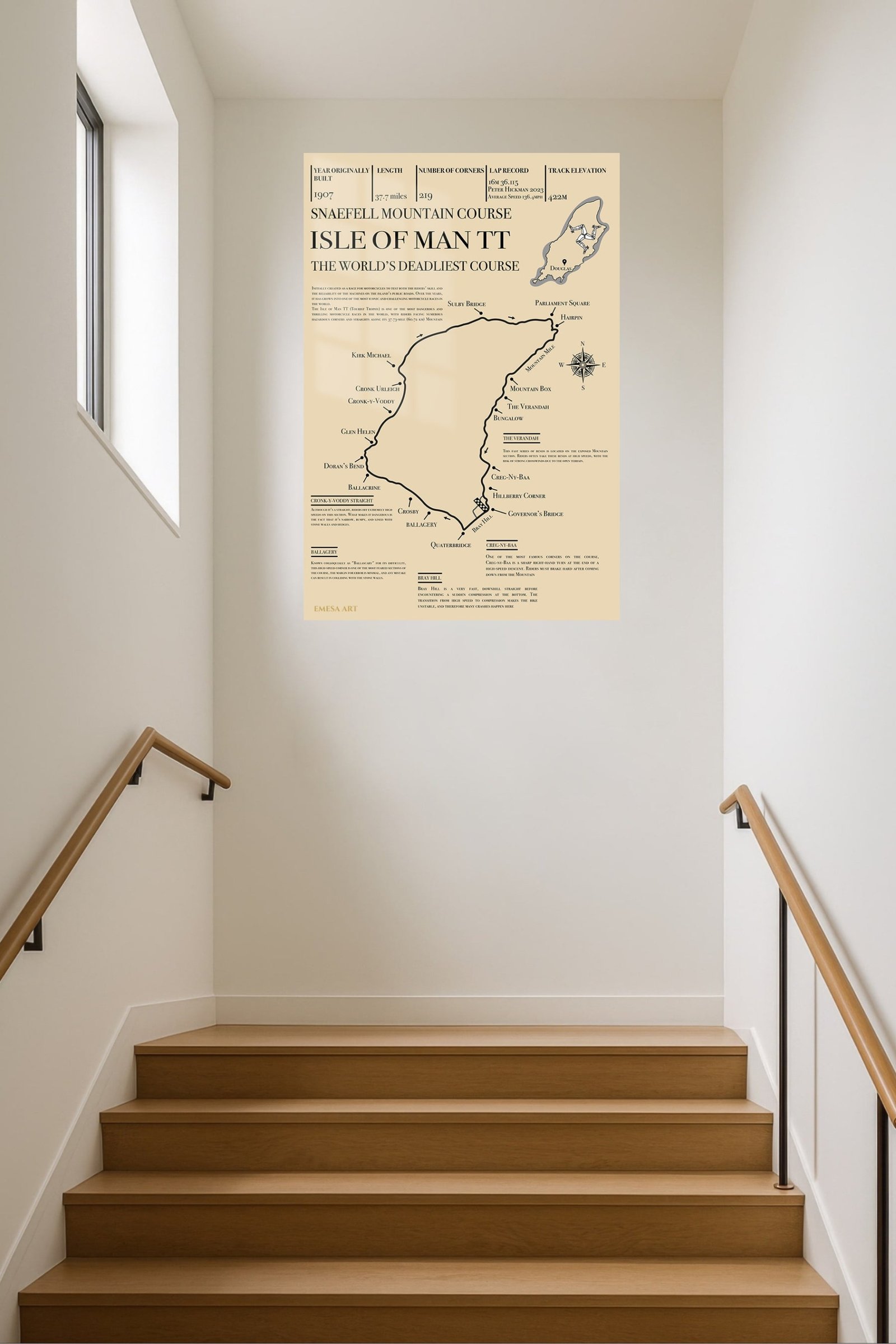 Isle of Man TT Mountain Course Map metal wall art print, view 5
