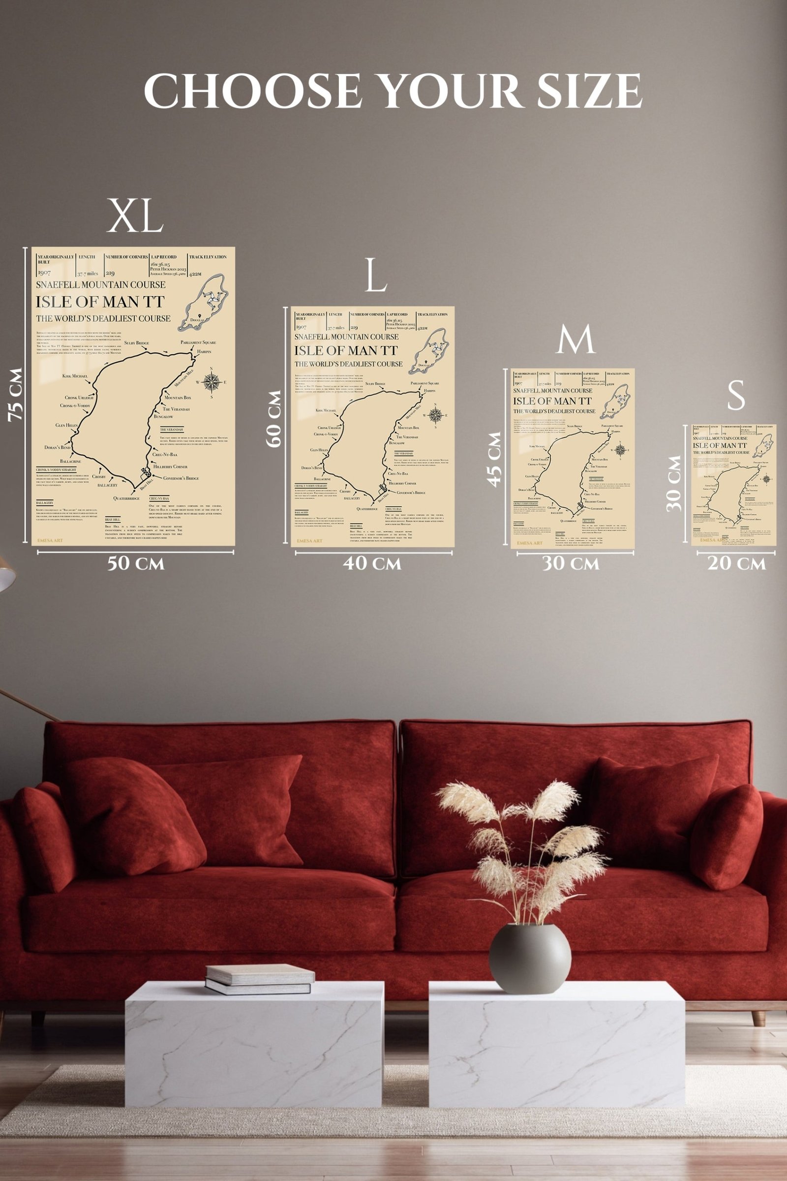 Isle of Man TT Mountain Course Map metal wall art print, view 6
