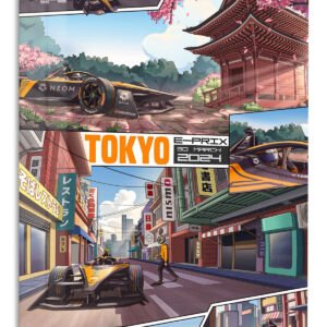 Tokyo Street Racing Comic Collage metal wall art print