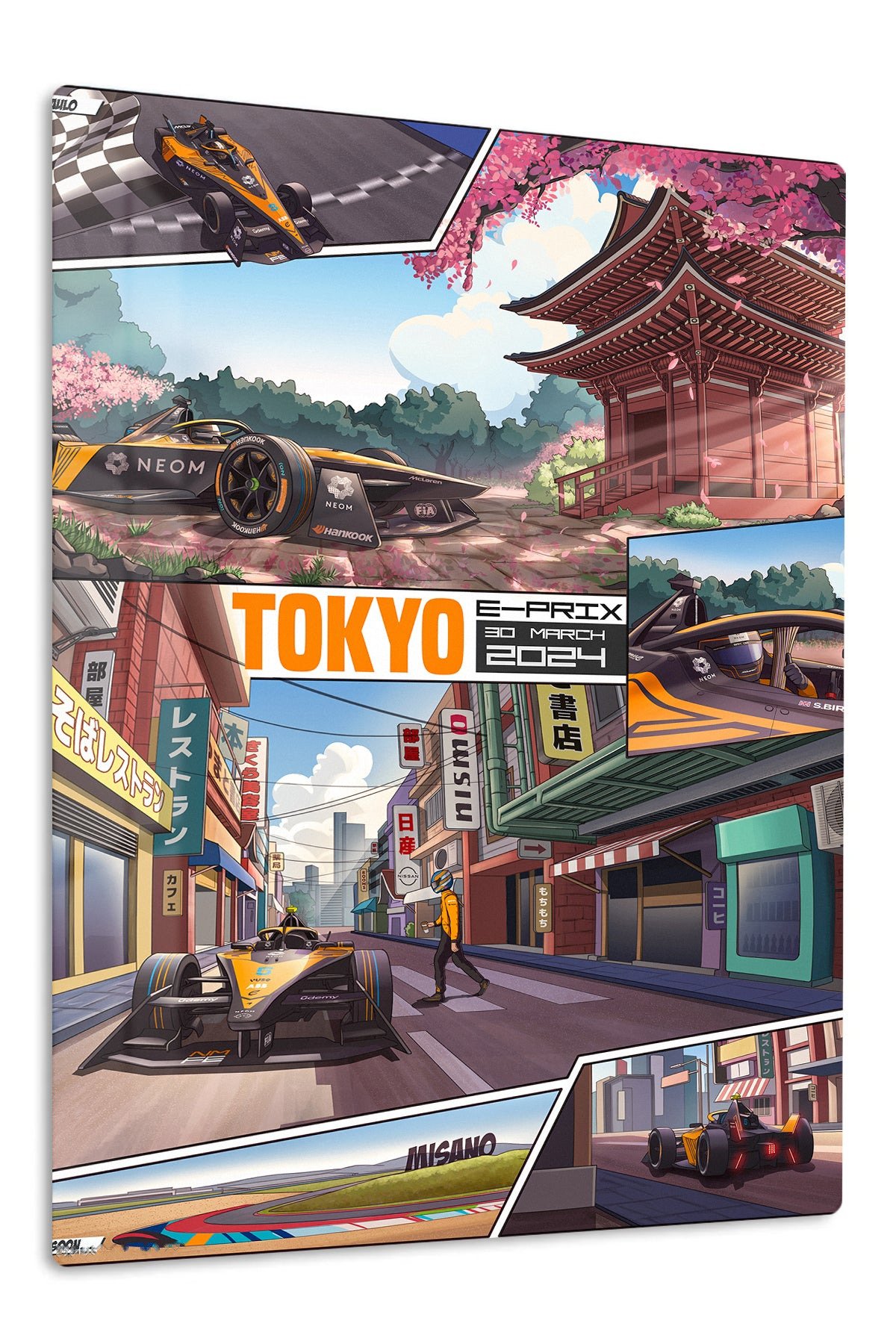 Tokyo Street Racing Comic Collage metal wall art print