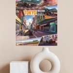Tokyo Street Racing Comic Collage metal wall art print, view 4