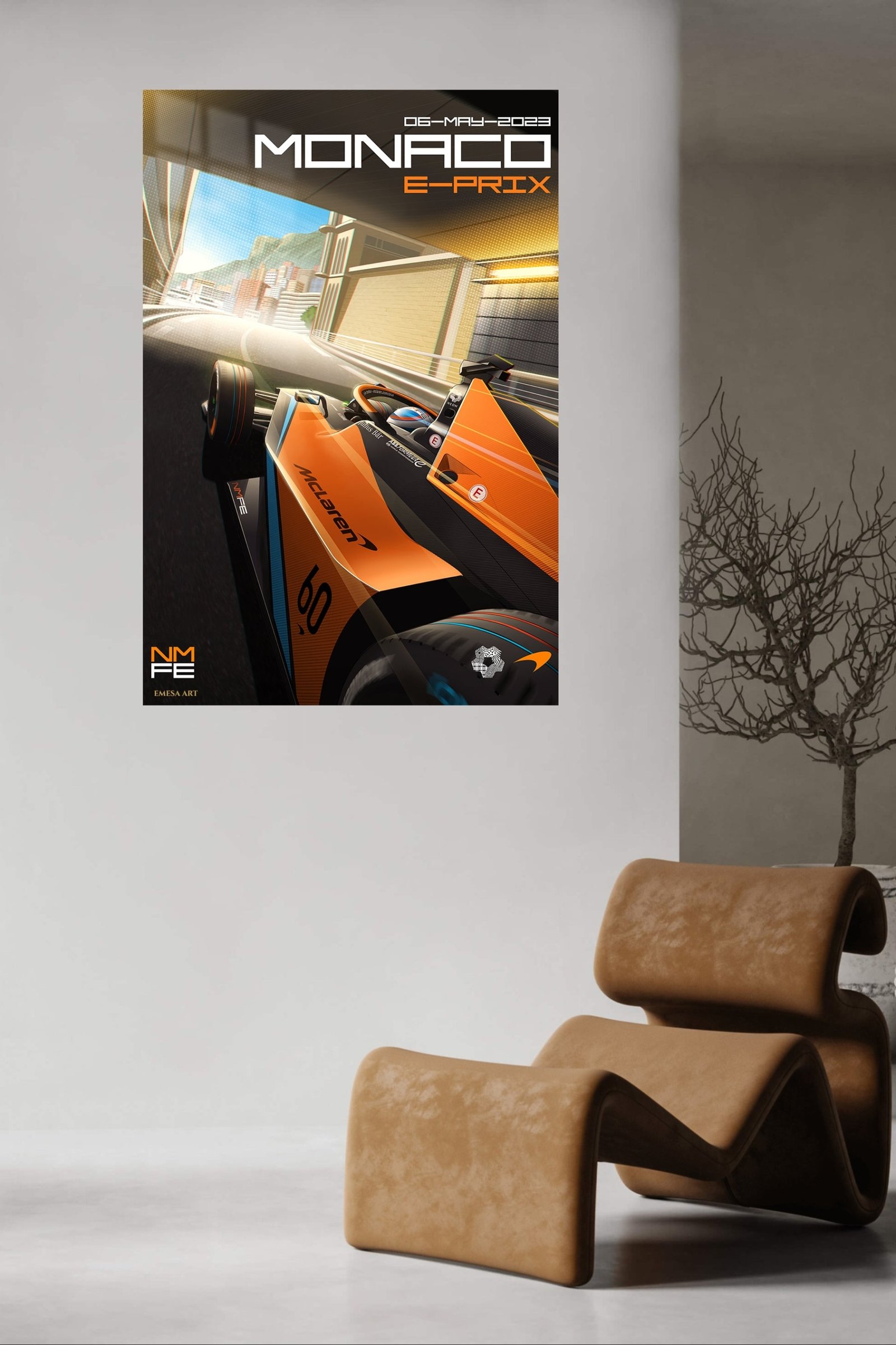 Orange Formula Race Car on Monaco Circuit metal wall art print, view 5