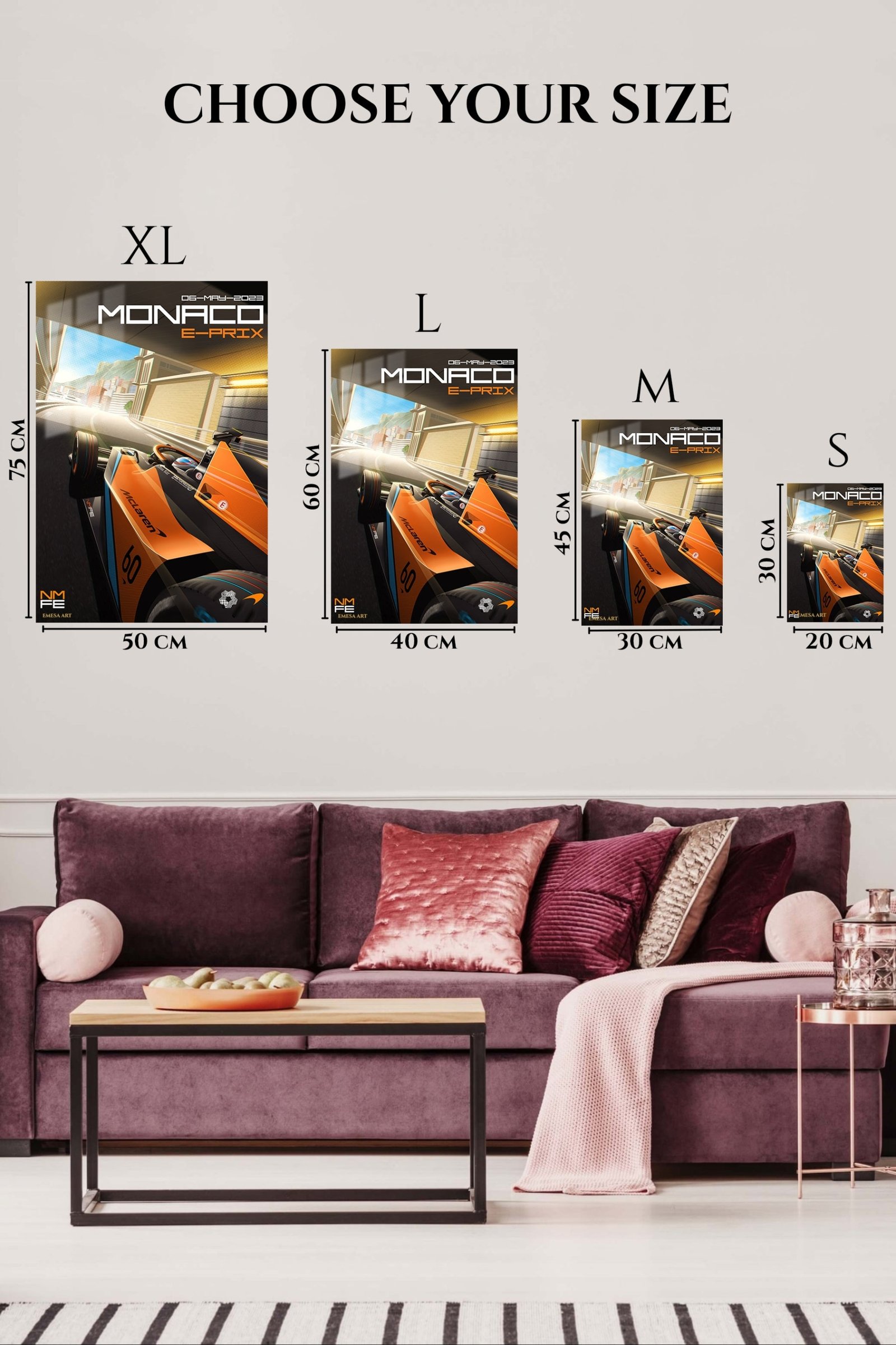 Orange Formula Race Car on Monaco Circuit metal wall art print, view 6