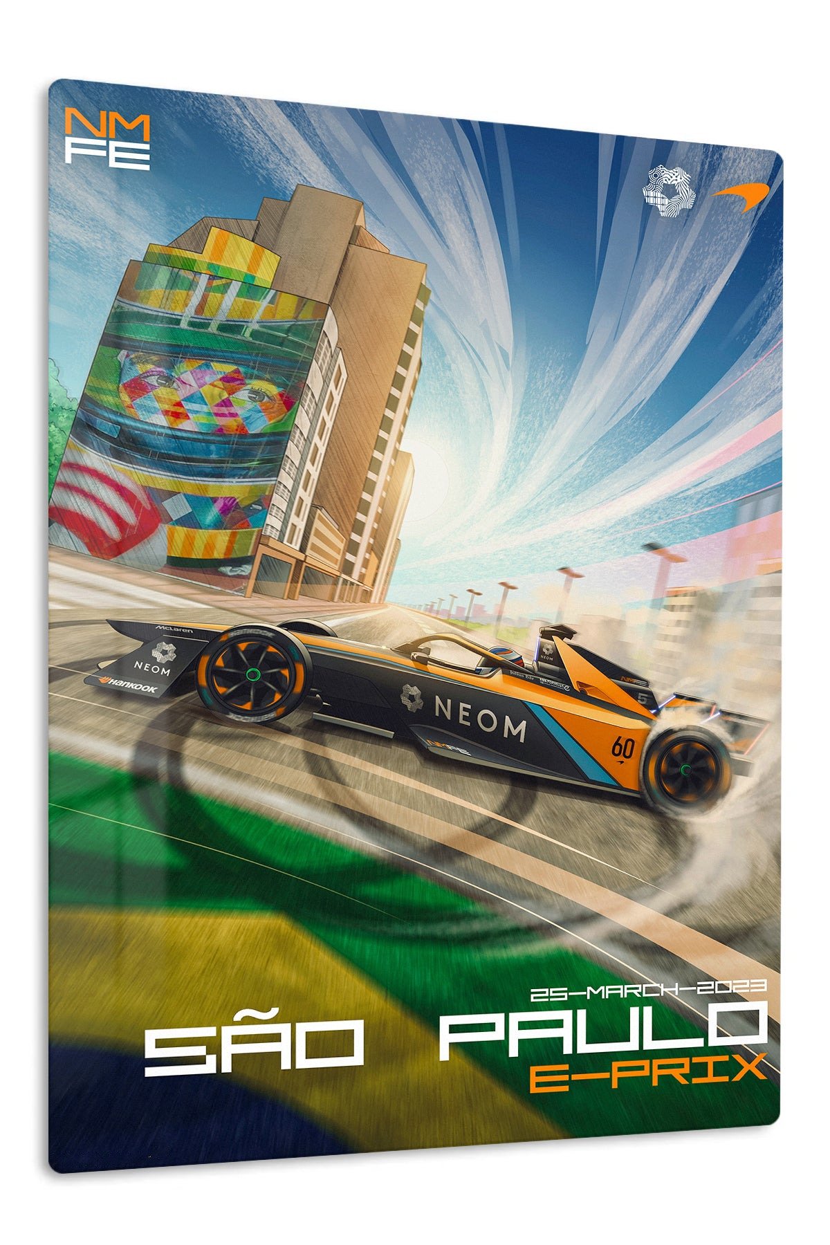 Electric Race Car City Sprint metal wall art print