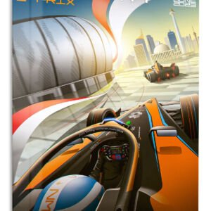 Neon Formula Racing Cityscape metal wall art print