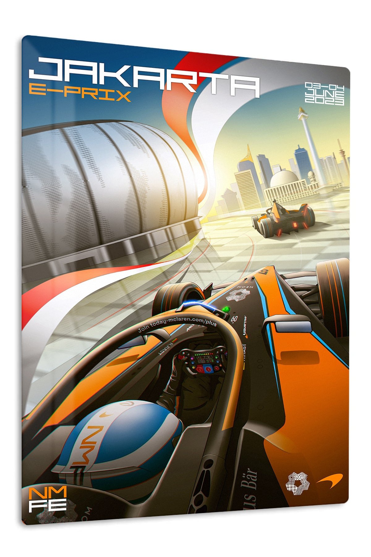 Neon Formula Racing Cityscape metal wall art print