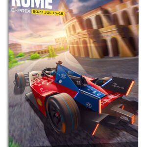 Rome Electric Race Car Poster metal wall art print