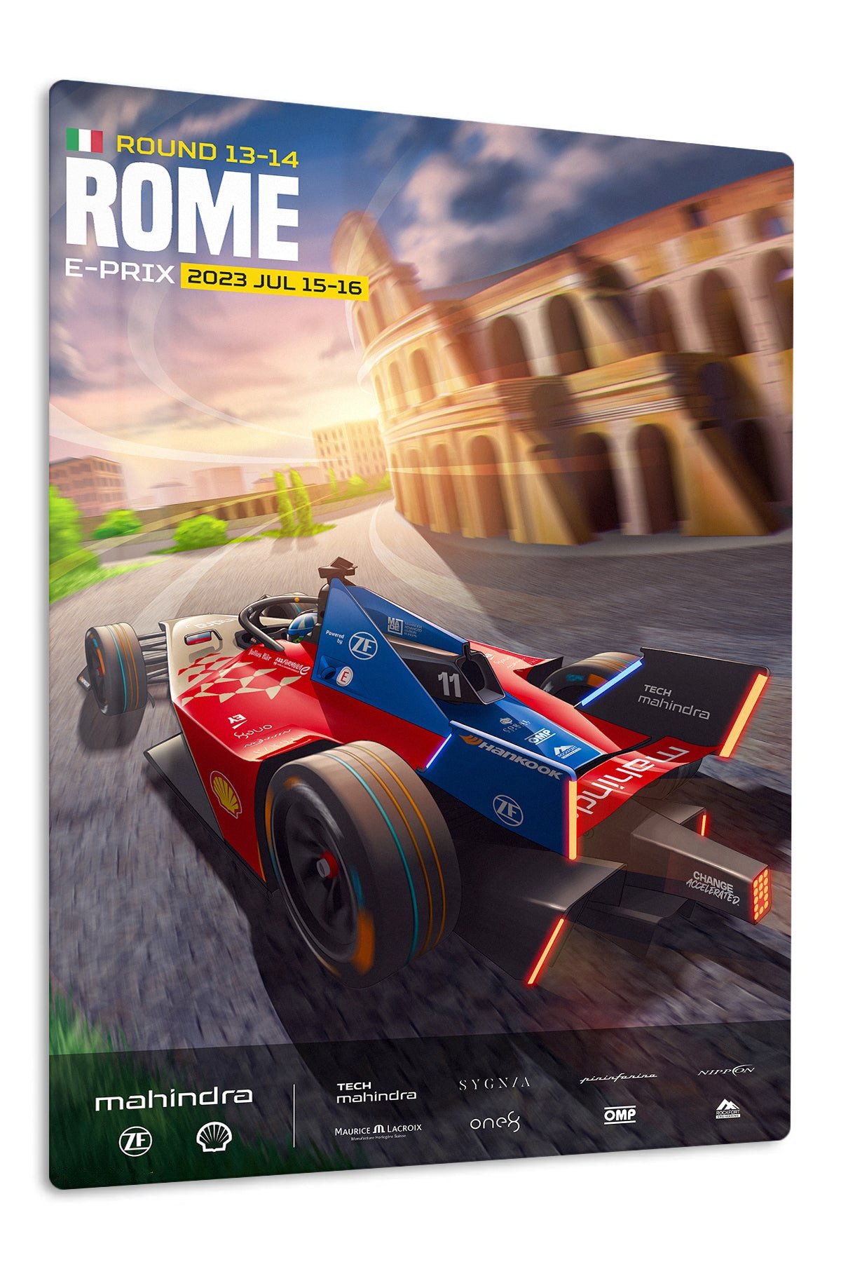 Rome Electric Race Car Poster metal wall art print